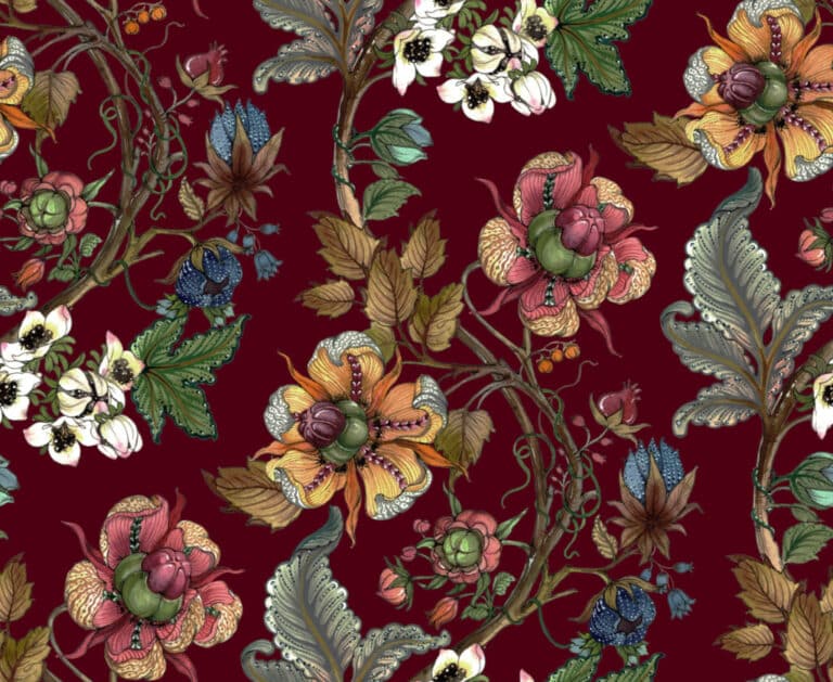 A,Seamless,Repeat,Pattern,Of,Fantasy,Wild,Flower,Branches.,The