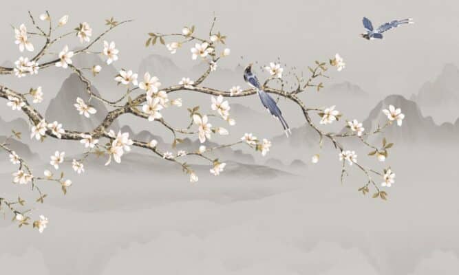 Abstract,Chinoiserie,With,Mountain,Painting,,Ideas,For,Wall,,Room,,Pillow.
