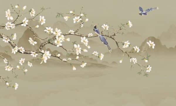Abstract,Chinoiserie,With,Mountain,Painting,,Ideas,For,Wall,,Room,,Pillow.