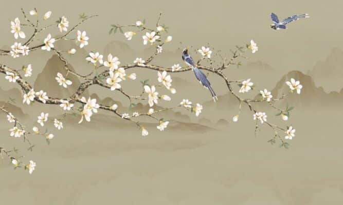 Abstract,Chinoiserie,With,Mountain,Painting,,Ideas,For,Wall,,Room,,Pillow.