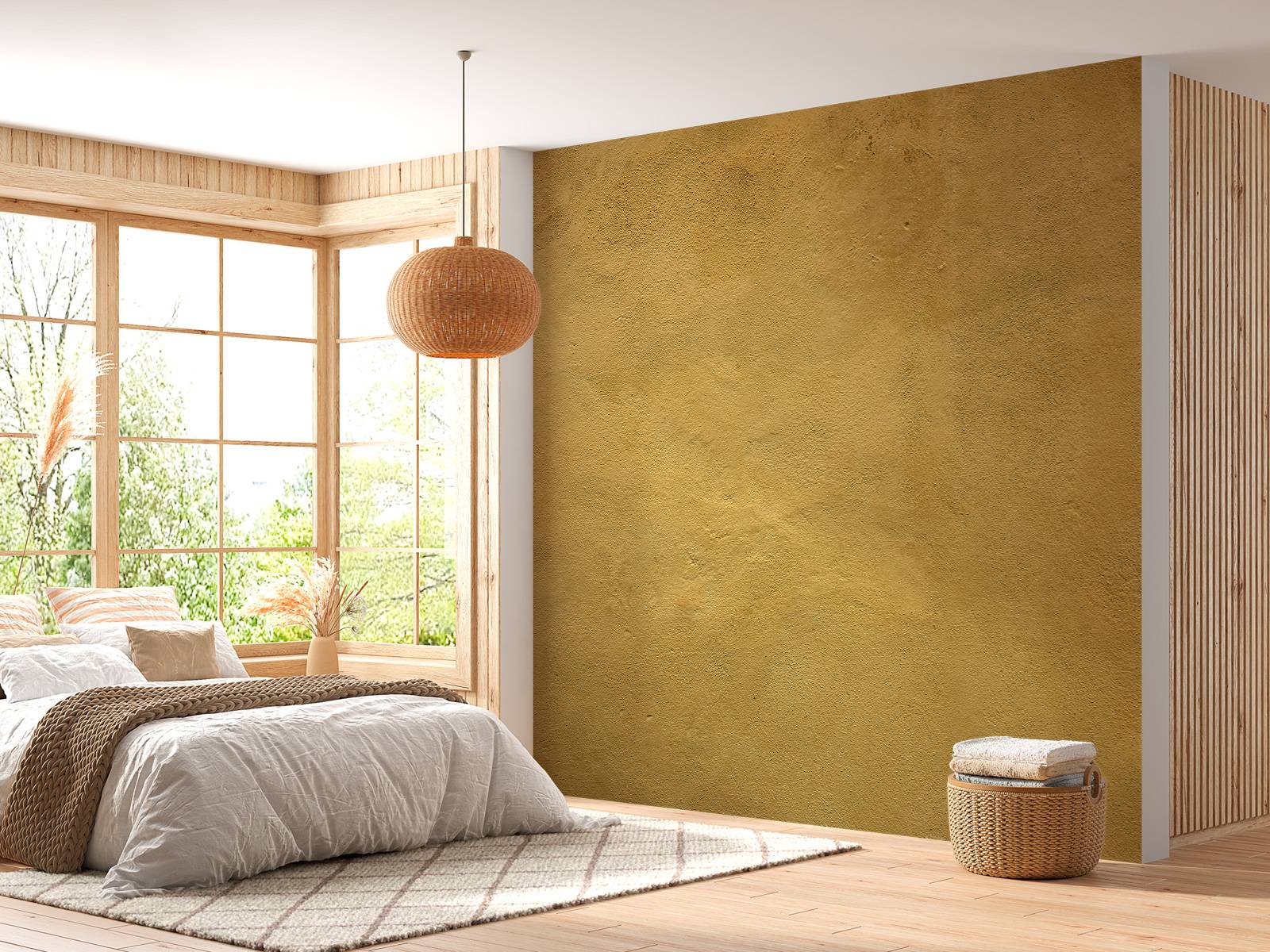 Okergeel behang kamer