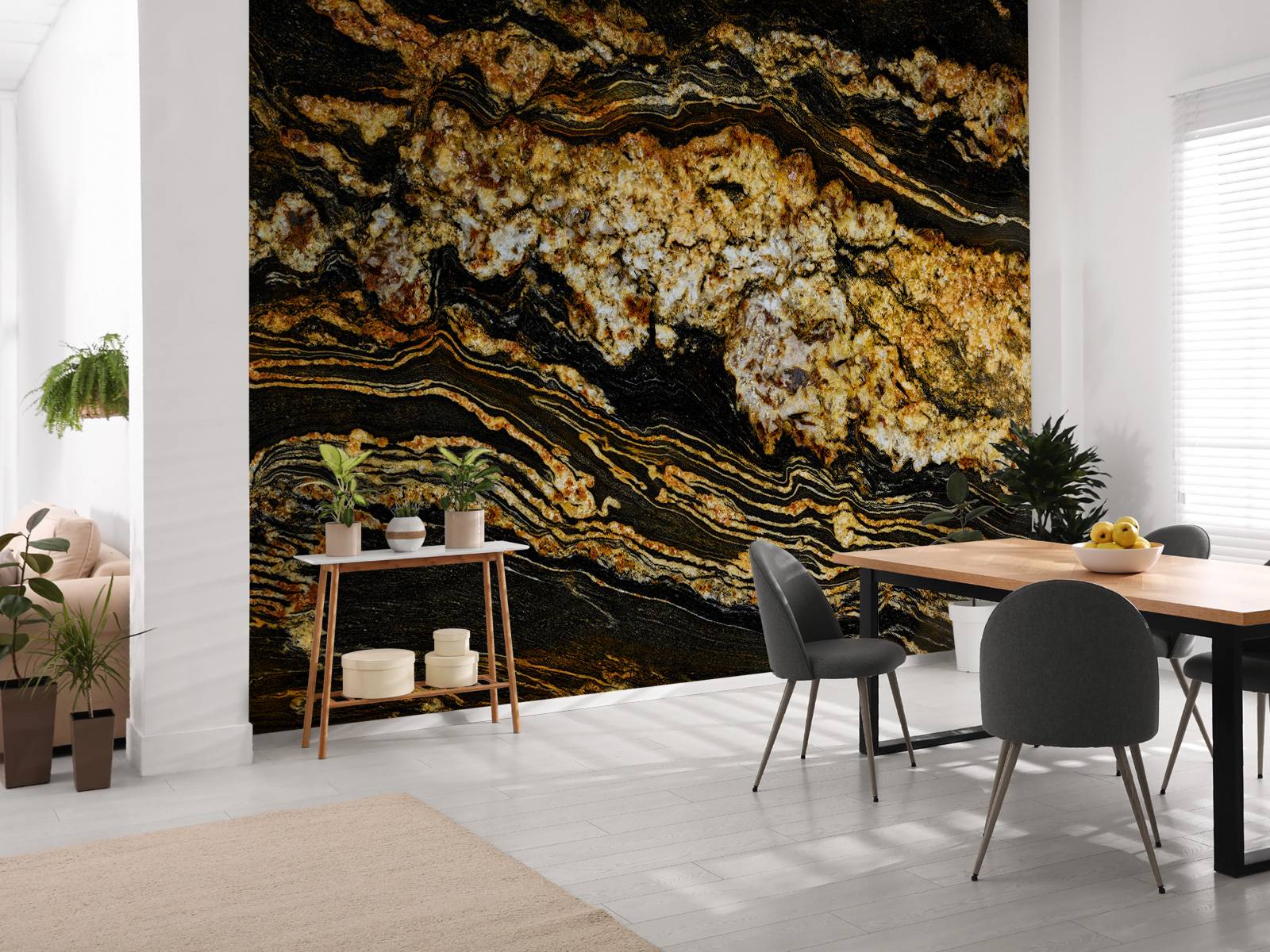 Zwart met goud behang kamer