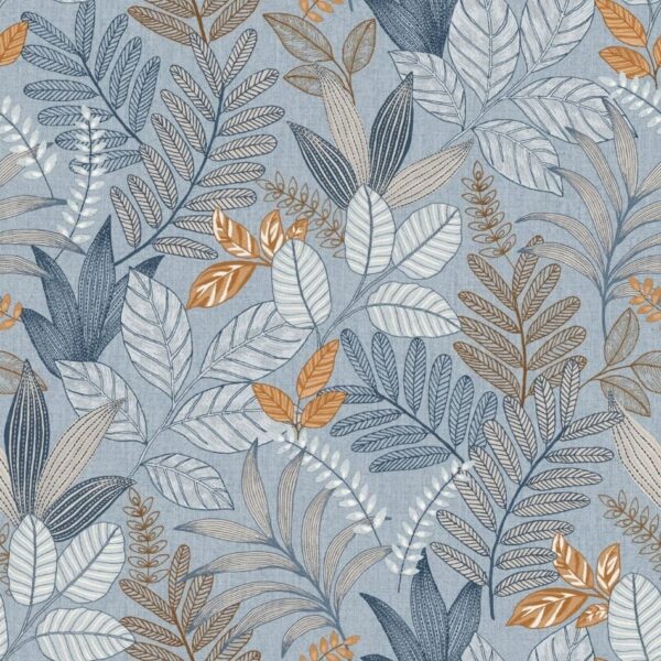 behang bladeren blauw AL26293