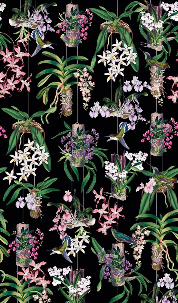 behang bloemen vogels bladeren 81682