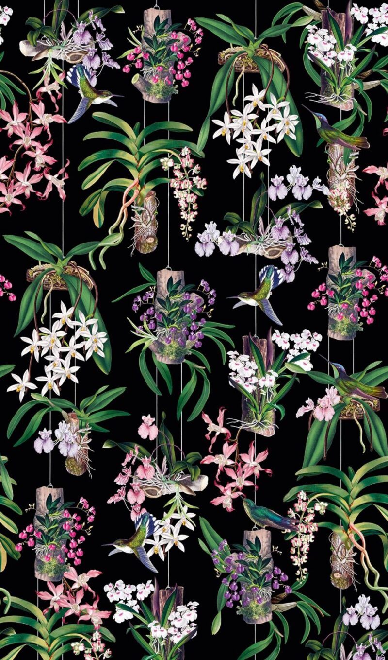 behang bloemen vogels bladeren 81682