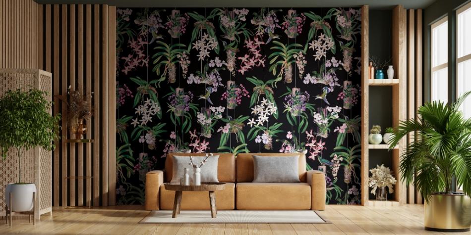behang bloemen vogels bladeren 81682 s1