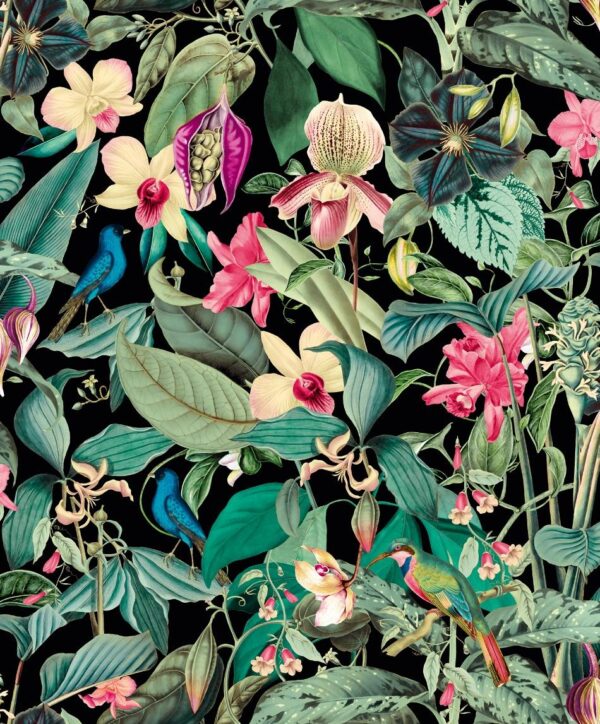 behang bloemen vogels bladeren 81685