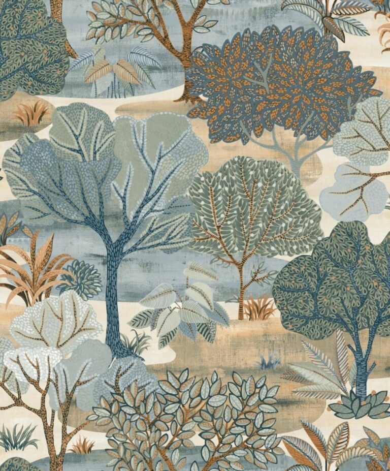 behang groen blauw grijs bomen AL26252