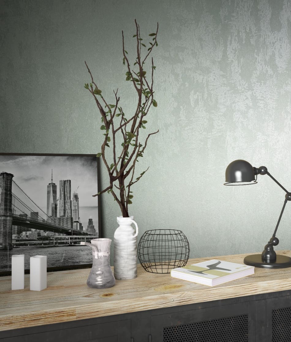 behang mintgroen metallic structuur 34273 s1