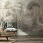 fotobehang bomen bos watercolor schilderij 35098 s1