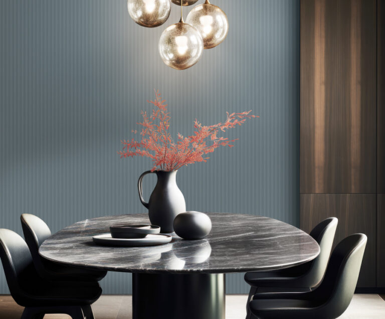 Dark kitchen modern interior design, kitchen furniture with dini