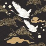 Abstract seamless background with gold and black texture vector. Japanese pattern with brush stroke illustration in vintage style.