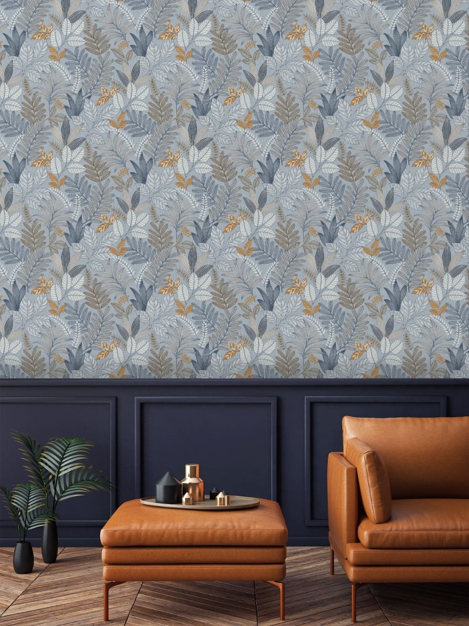 behang bladeren blauw AL26293 s1 1