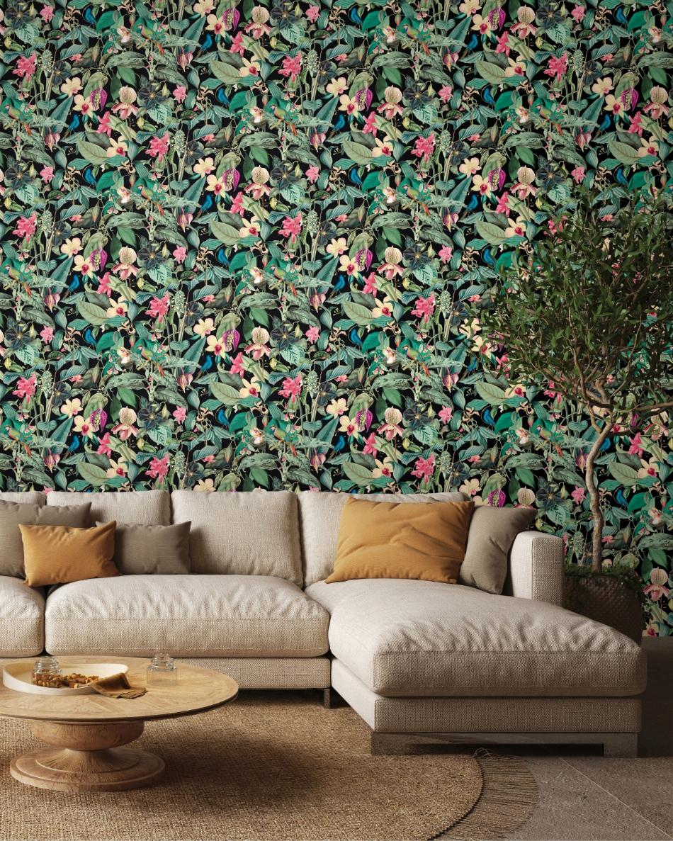 behang bloemen vogels bladeren 81685 s1