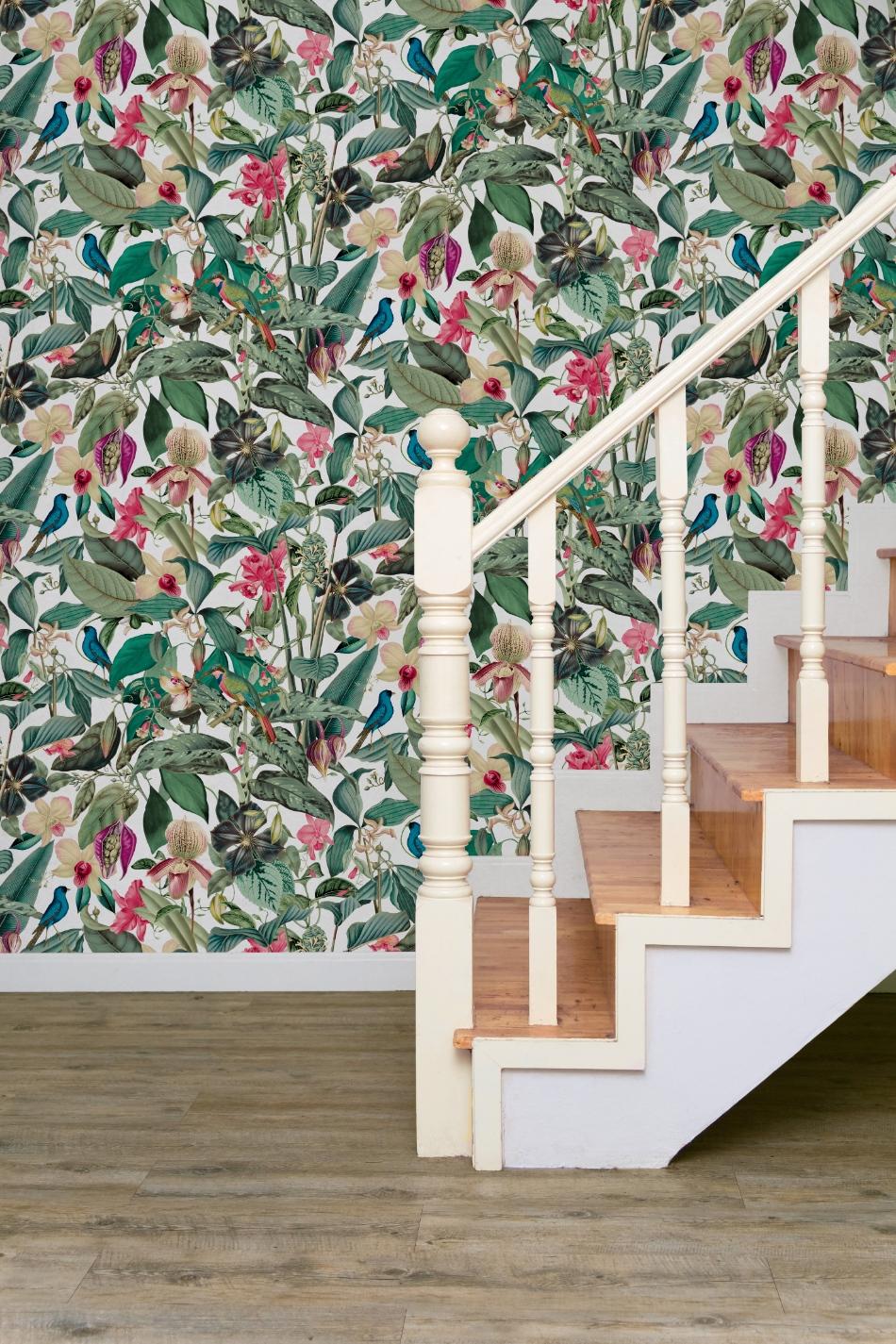 behang bloemen vogels bladeren 81686 s1