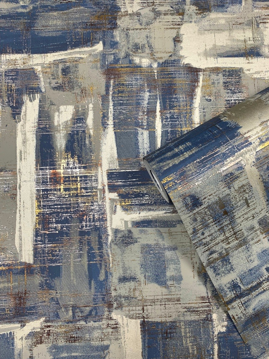 behang grove structuur blauw nikkel goud SM0602 s1