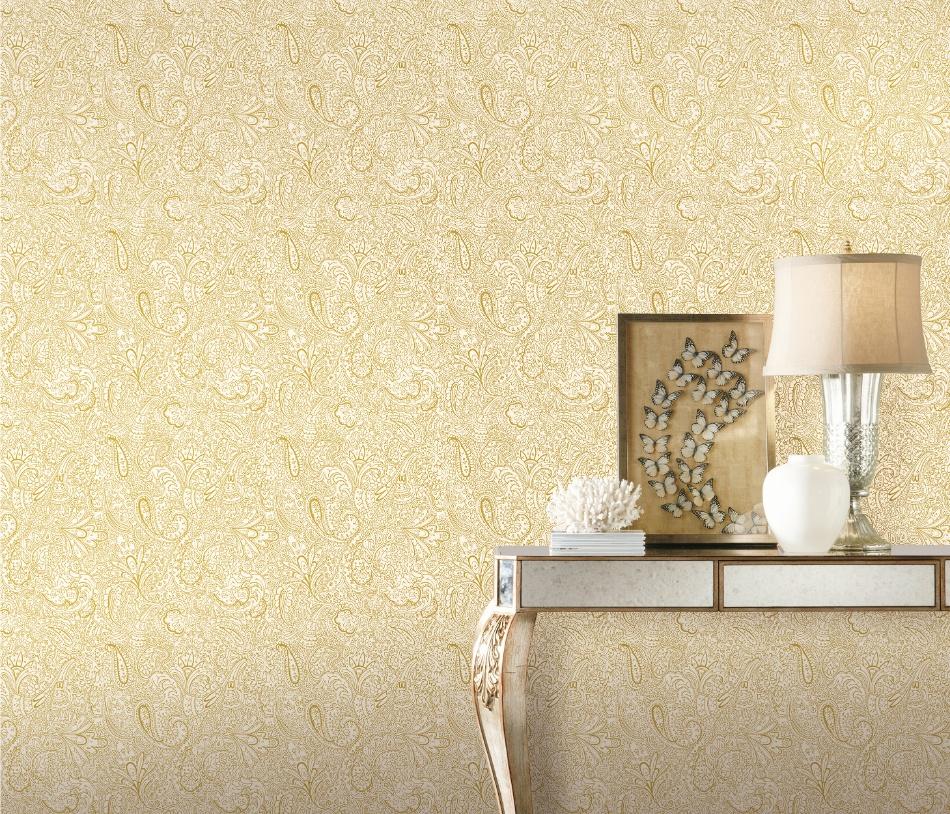 behang paisley bloemen goud geel 11302 s1