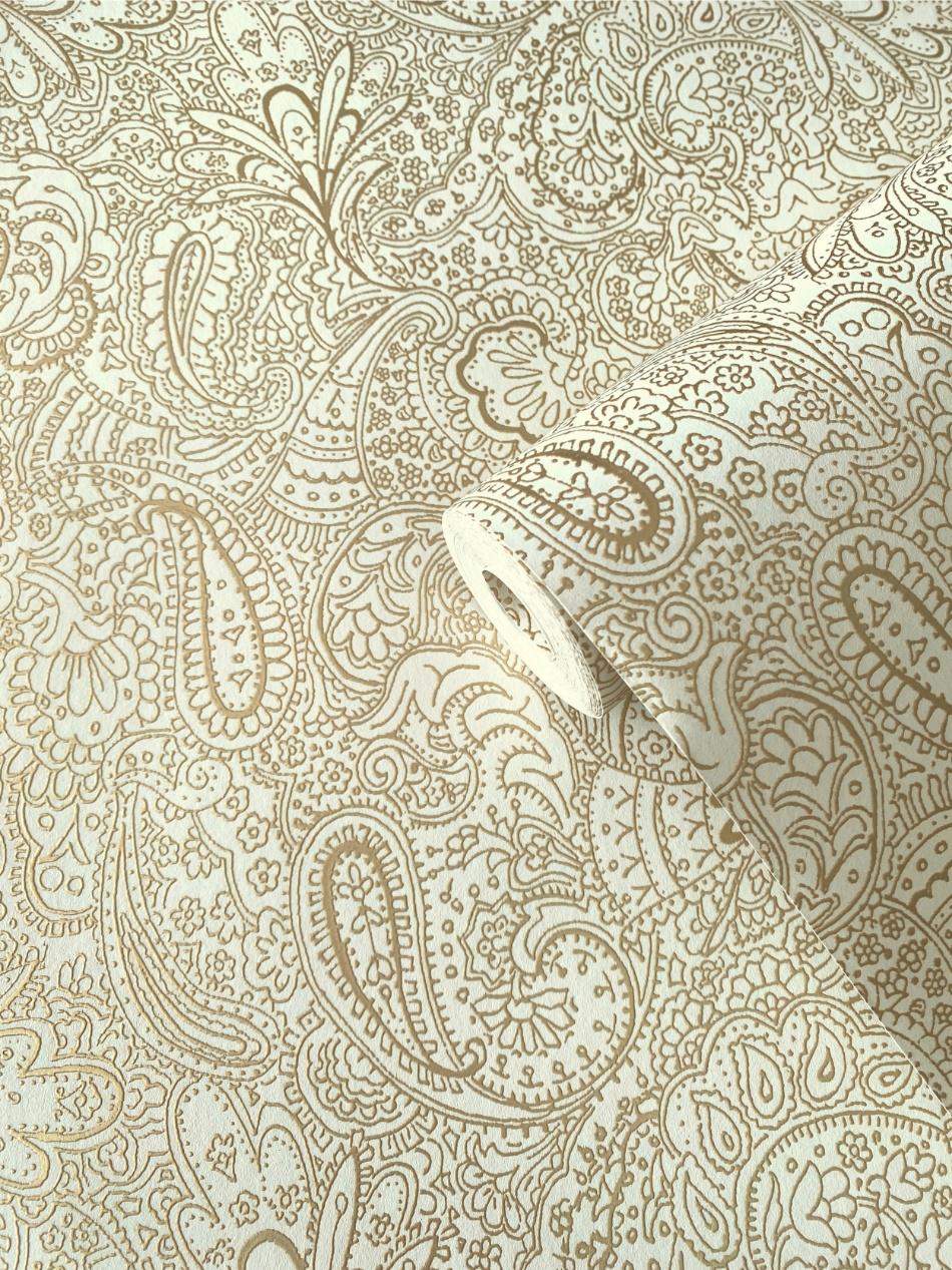 behang paisley bloemen goud wit 11301 s1
