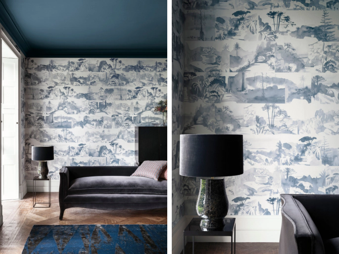 abbey gardens blue blood paint paper library behang