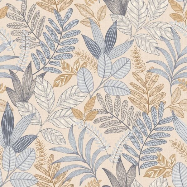 behang bladeren beige blauw AL26291