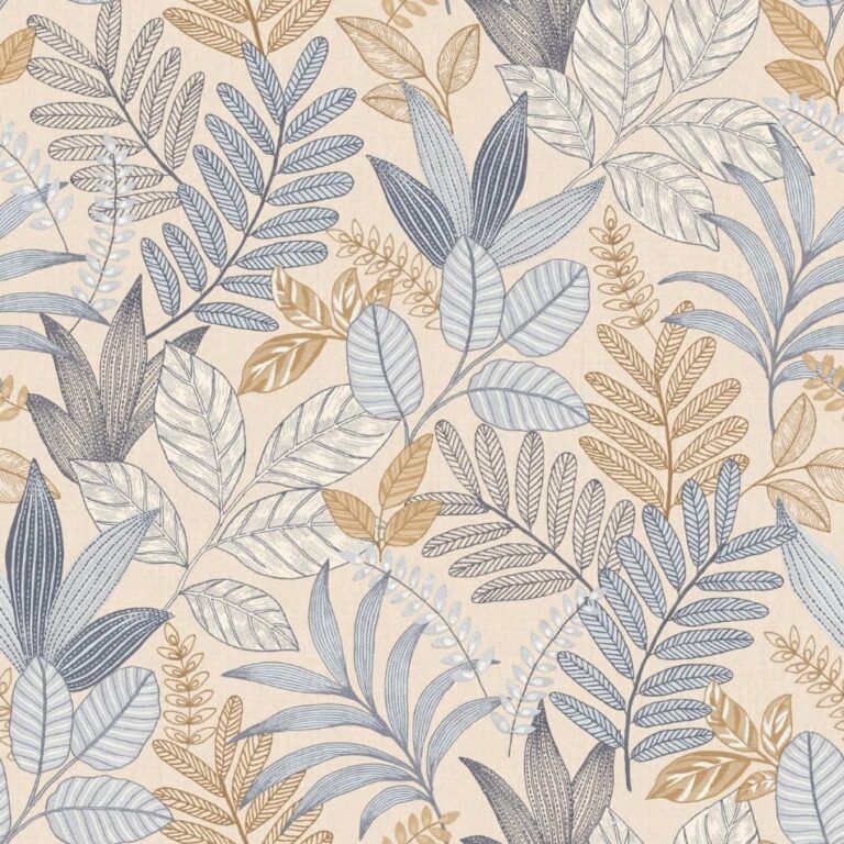 behang bladeren beige blauw AL26291
