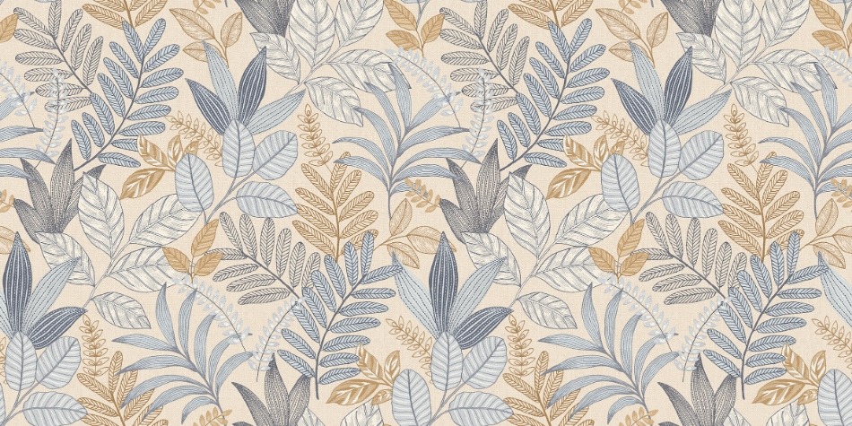 behang bladeren beige blauw AL26291 s1