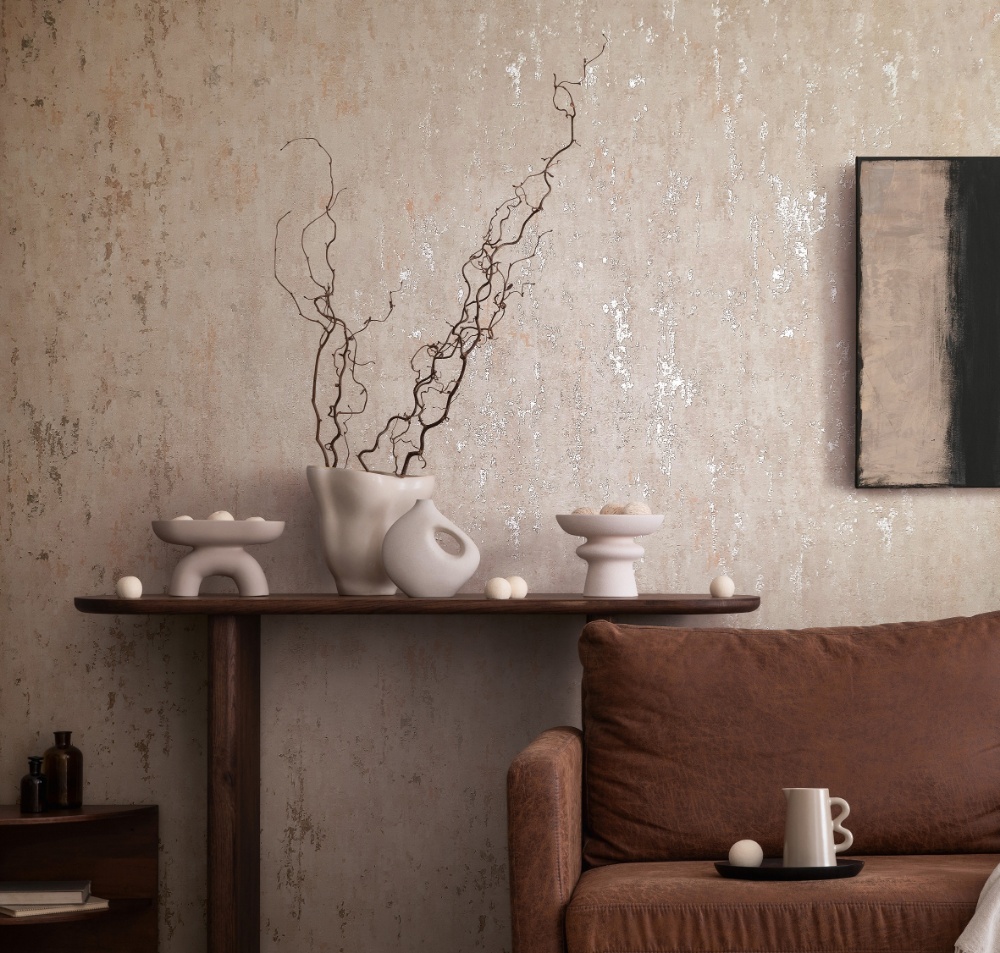 behang metallic beton structuur 35124 s3