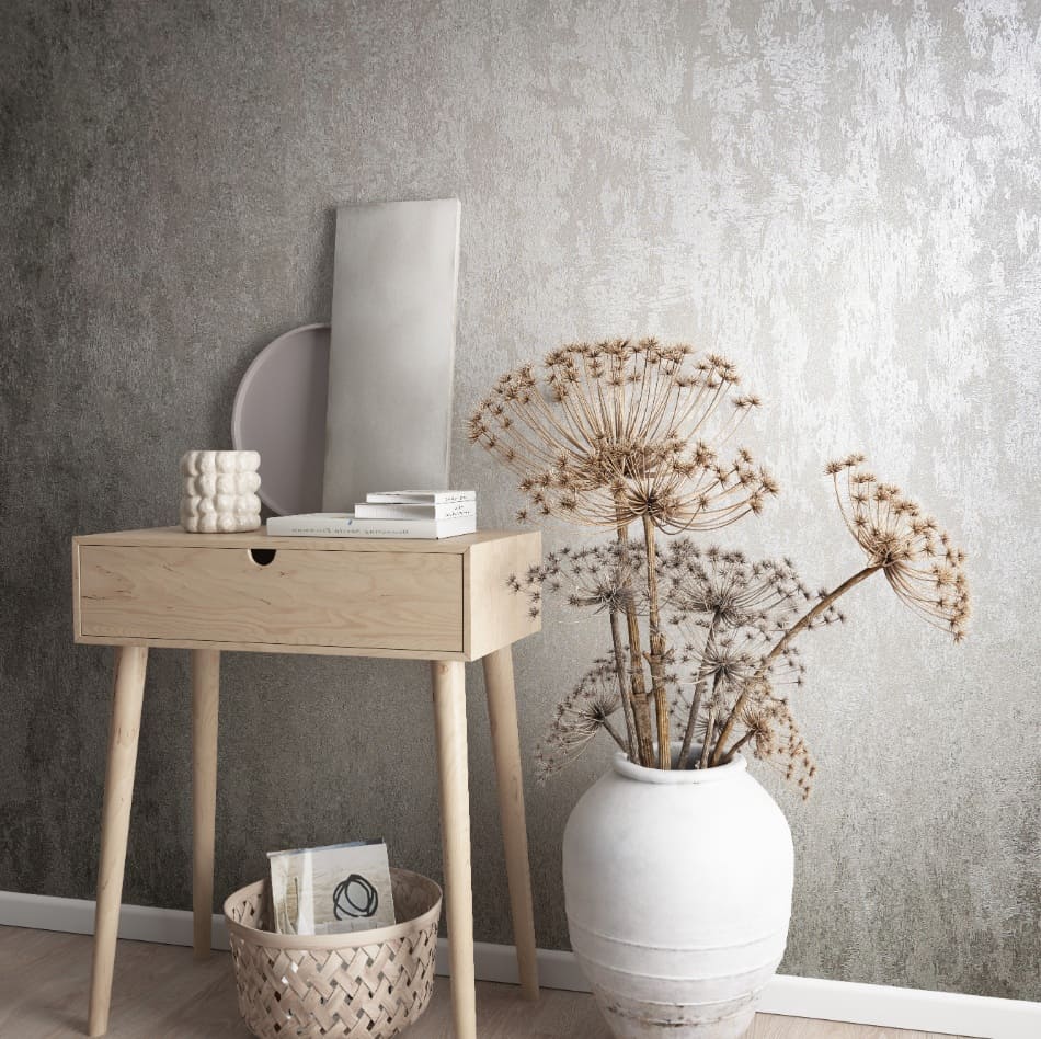behang metallic grijs roze structuur 34274 s1