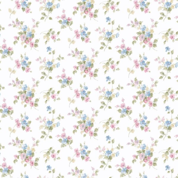 behang roze blauwe bloemetjes PF38101